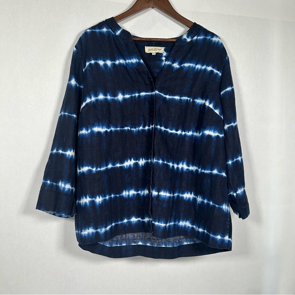 Jones New York Navy Tie-Dye 3/4 Sleeve Button Up Blouse - Picture 1 of 9
